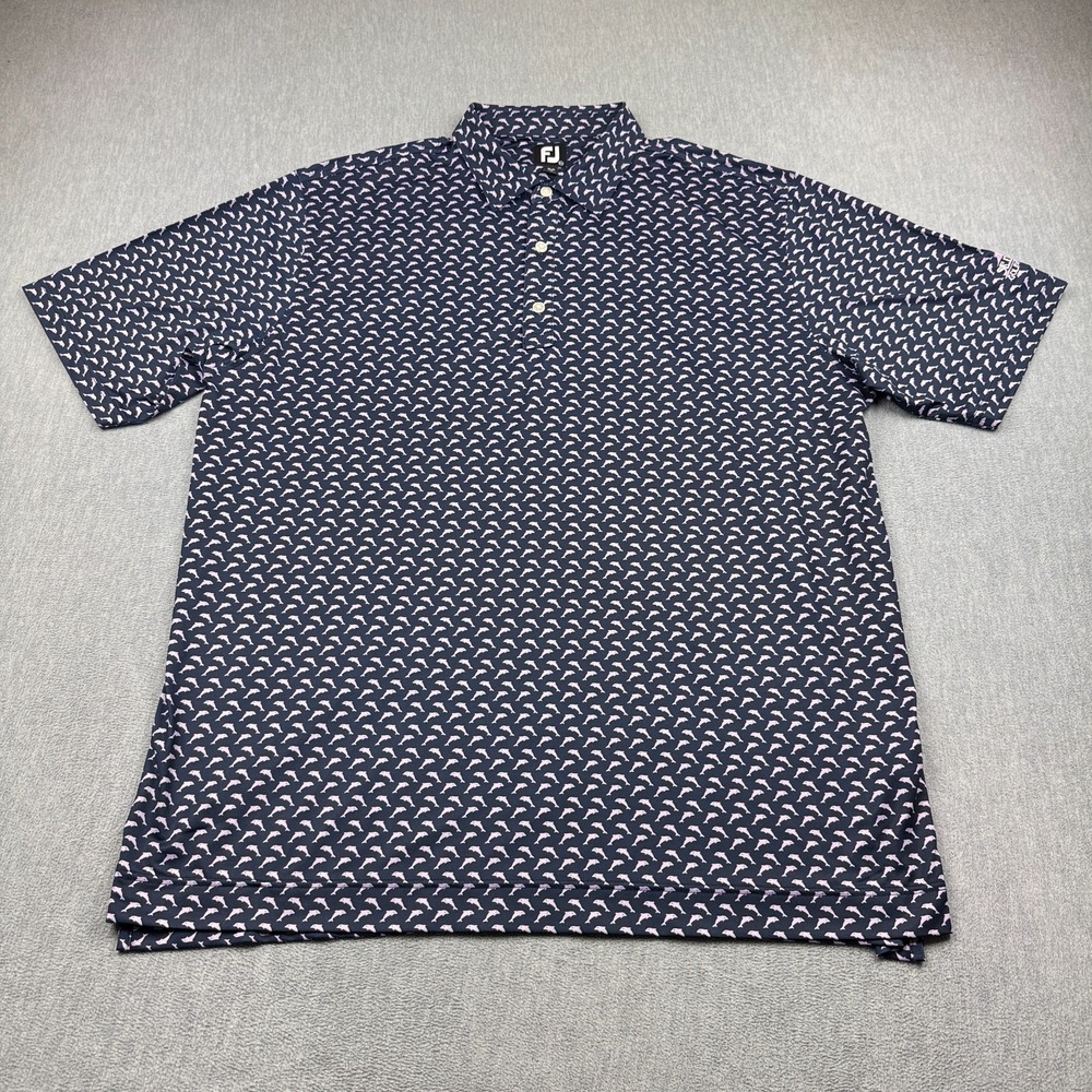Footjoy Shirt Mens 2XL Purple Lisle Leaping Printed Golf Tennis Polo Button Top